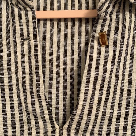 Michael Kors Navy and White Striped Women’s Shirt Tunic Linen Blend Size 1X - Picture 3 of 8